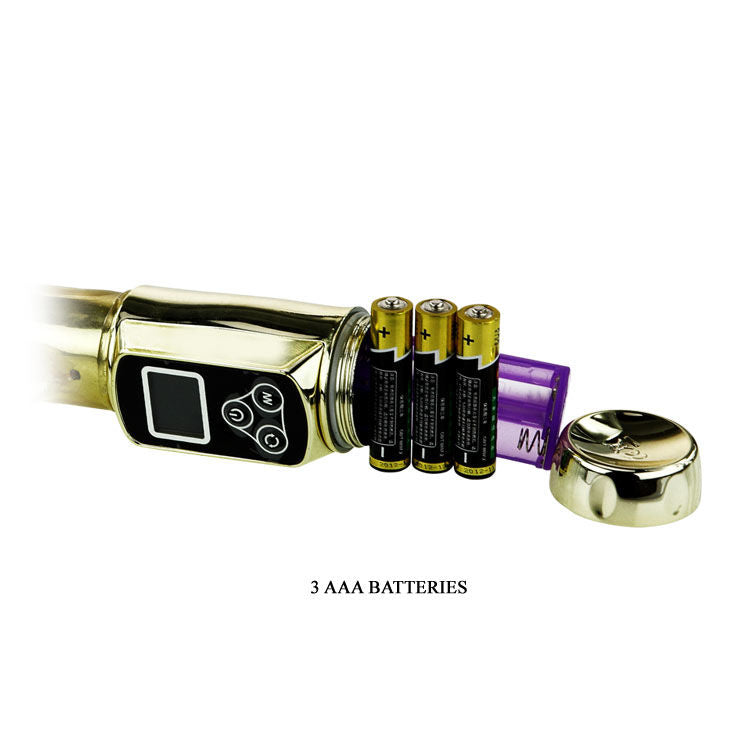 BAILE ROTATIONS Rabbit Siberia Passion Gold vibrator with a sleek design and textured surface, showcasing its vibrant color.