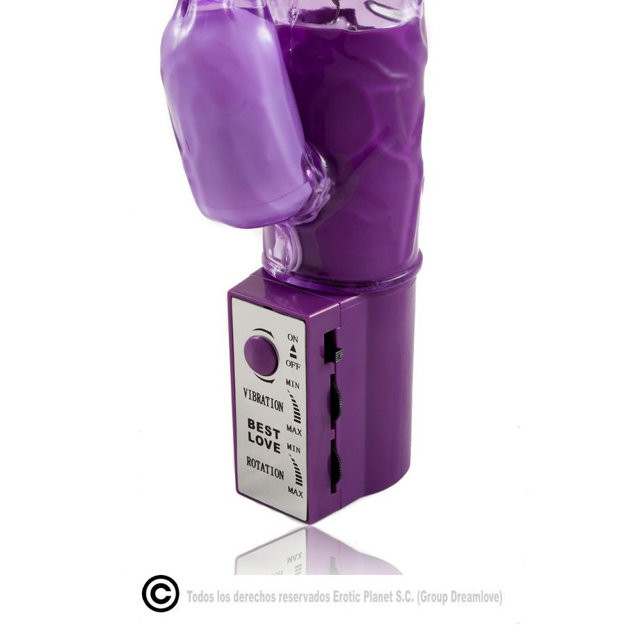 Rotador rabbit lila de la marca BAILE ROTATIONS, superestimulador con diseño ergonómico y texturizado para placer.