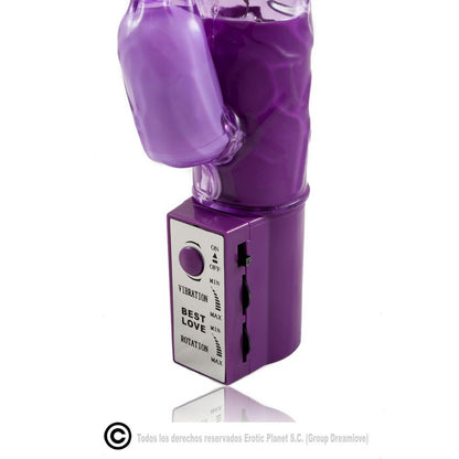 Rotador rabbit lila de la marca BAILE ROTATIONS, superestimulador con diseño ergonómico y texturizado para placer.