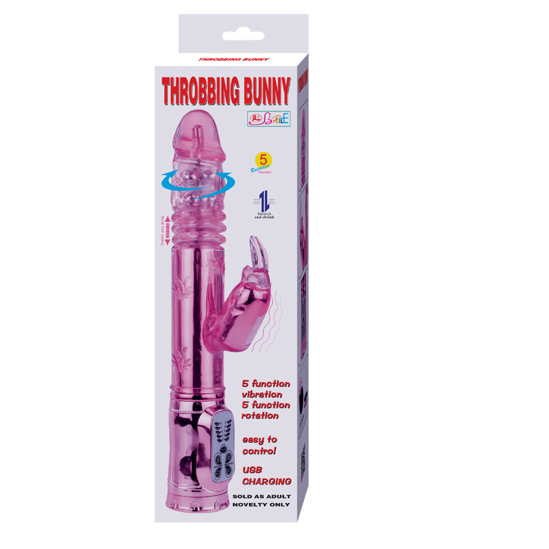 Pink BAILE Throbbing Bunny vibrator with rotating features, showcasing its bunny ears and sleek design.