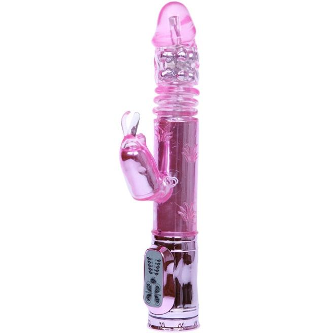 Pink BAILE Throbbing Bunny vibrator with rotating features, showcasing ears and textured body for added stimulation.