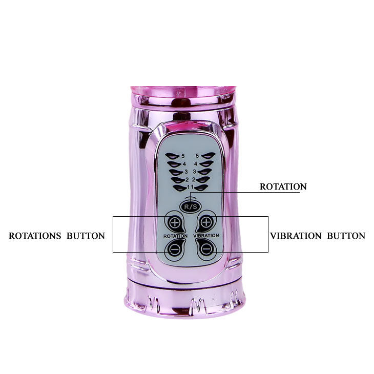 Pink BAILE Throbbing Bunny Rotator with ears and textured body for enhanced pleasure, positioned on a soft surface.