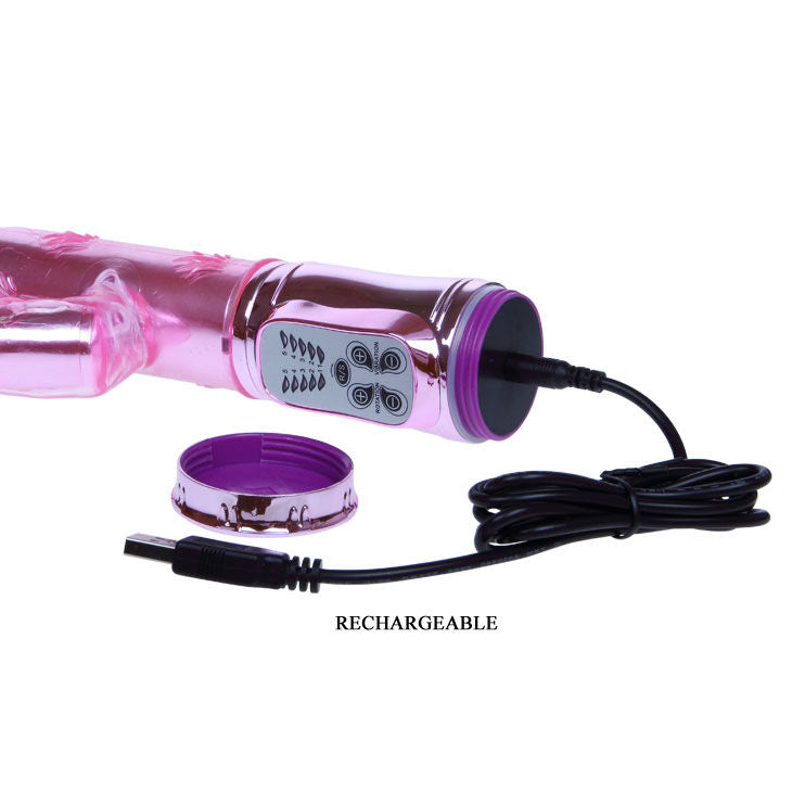 Pink BAILE Throbbing Bunny Vibrator with rotating features, showcasing its playful design and textured body.