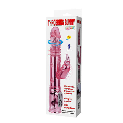Pink BAILE Throbbing Bunny Rotator with ears, designed for pleasure and stimulation, showcasing its vibrant color and shape.
