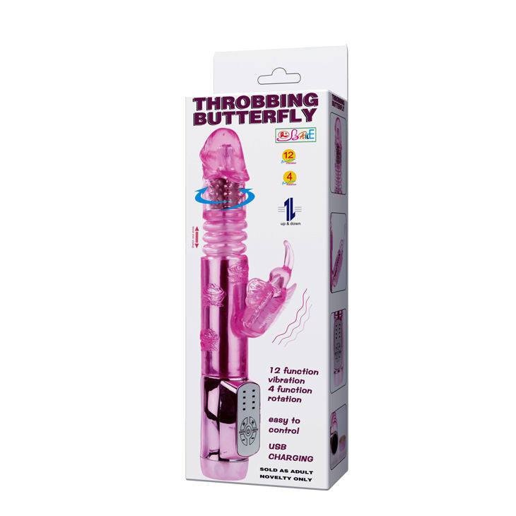 BAILE RABBIT THROBBING MARIPOSA in pink, showcasing its unique design and textured surface for enhanced pleasure.