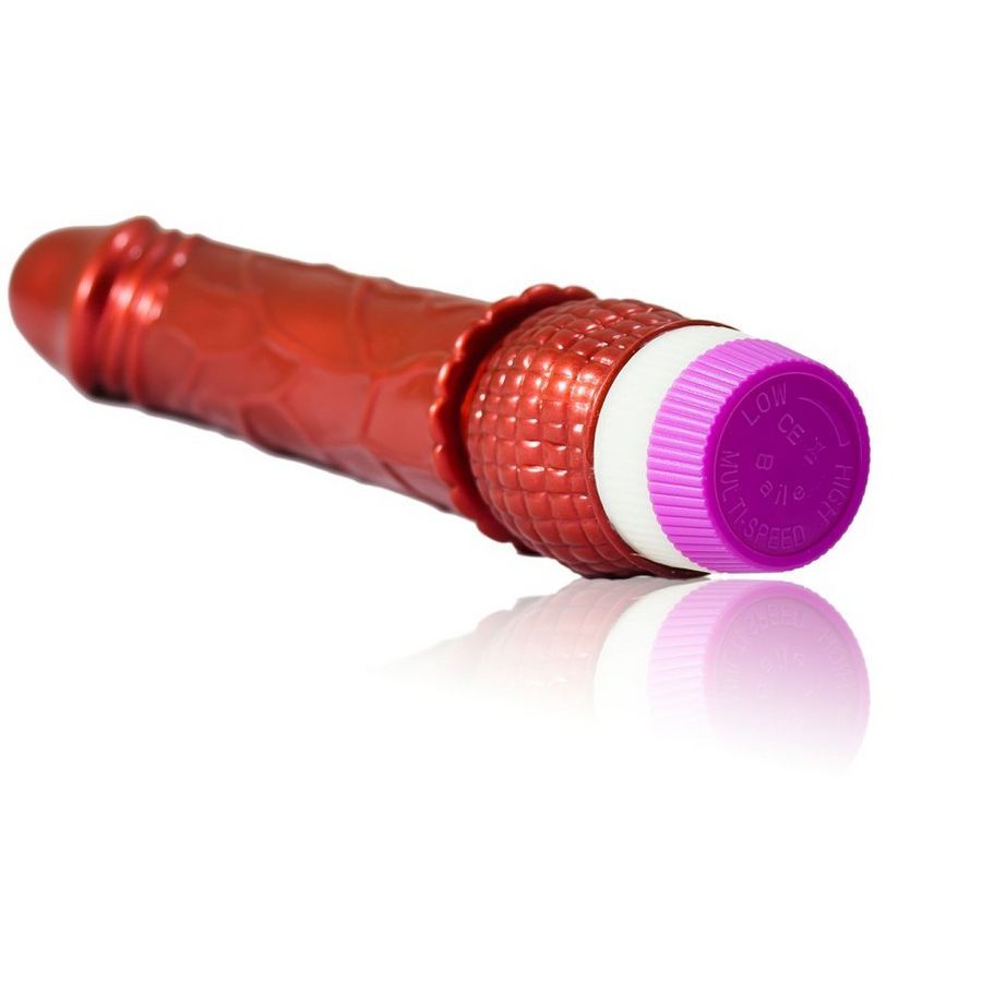 Realistic 23 cm red vibrator by Baile, featuring lifelike texture and design for enhanced pleasure.