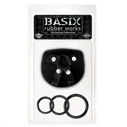 BASIX universal rubber harness displayed on a neutral background, showcasing its adjustable straps and durable material.