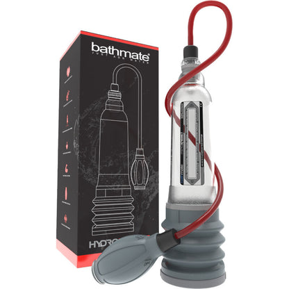 Bomba para pene Bathmate HydroXtreme 7 de la marca Bathmate, con tubo de silicona y manómetro para uso en terapia sexual.