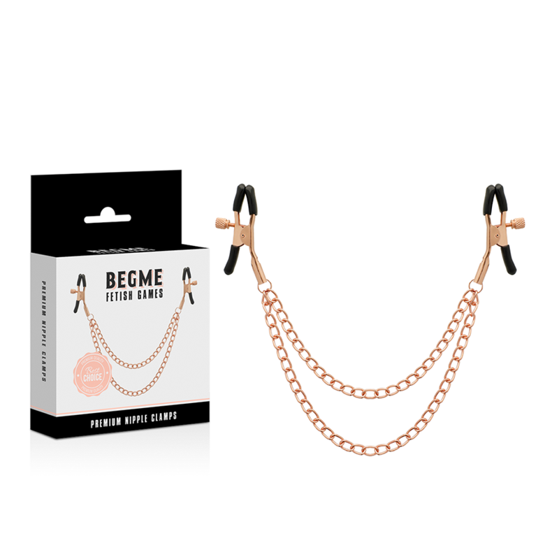 Pinzas para pezones BEGME Black Edition con cadena, accesorios de belleza y moda para adultos, en acabado negro.