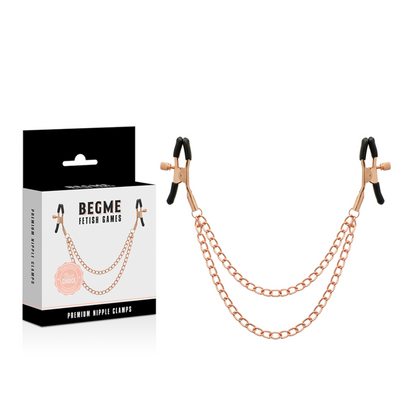 Pinzas para pezones BEGME Black Edition con cadena, accesorios de belleza y moda para adultos, en acabado negro.