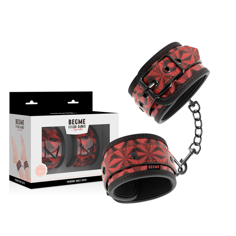 Esposas para tobillos BEGME Red Edition con forro de neopreno, diseño resistente y cómodo para uso personal o profesional.