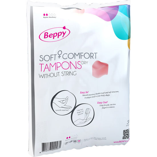 Tampones clásicos BEPPY de 30 unidades, envase con tampón y aplicador en color blanco, para uso íntimo femenino.