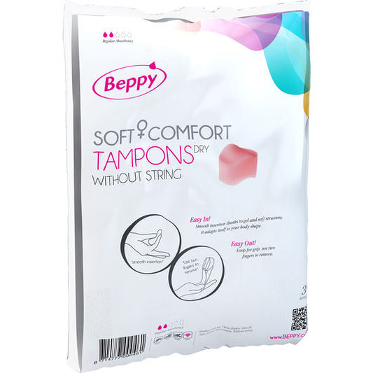 Tampones clásicos BEPPY de 30 unidades, envase con tampón y aplicador en color blanco, para uso íntimo femenino.
