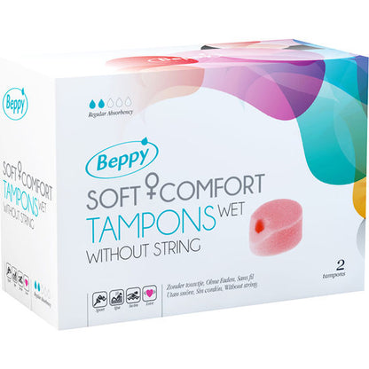 Tampones lubricados BEPPY de 2 unidades, con aplicador y diseño ergonómico para mayor comodidad y protección.