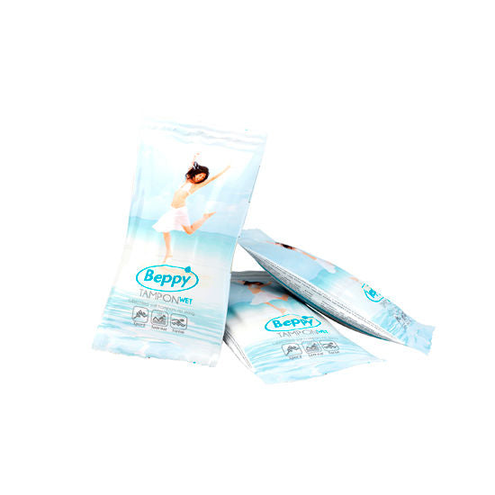 Tampones lubricados BEPPY en paquete de 2, con aplicador suave y discreto, para mayor comodidad y protección.