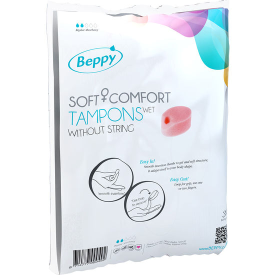 Tampones lubricados BEPPY de 30 unidades, con aplicador y envase, para mayor comodidad y protección durante la menstruación.