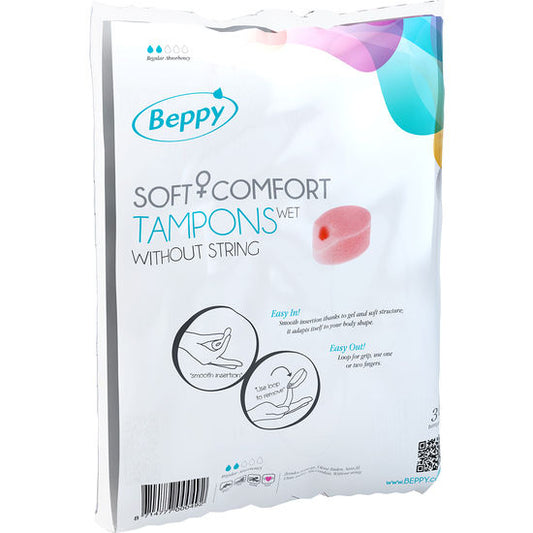 Tampones lubricados BEPPY de 30 unidades, con aplicador y envase, para mayor comodidad y protección durante la menstruación.