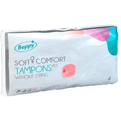 Tampones lubricados BEPPY de 4 unidades, con aplicador suave y flexible, ideales para mayor comodidad y protección.