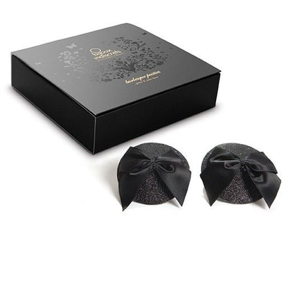 Shiny BIJOUX Burlesque pasties with a bow design, perfect for enhancing your burlesque costume.