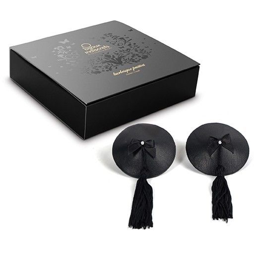 Black BIJOUX BURLESQUE pasties featuring a stylish design for body coverage and embellishment.