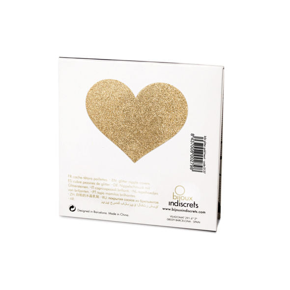 Pezoneras doradas en forma de corazón de la colección BIJOUX FLASH, accesorios de joyería discreta y elegante para adultos.