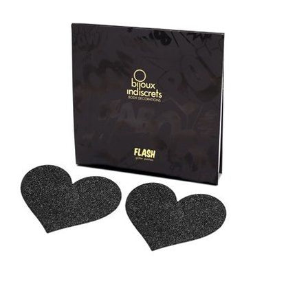 Black heart-shaped pezoneras from BIJOUX FLASH COLLECTION, featuring a sleek design and glossy finish.