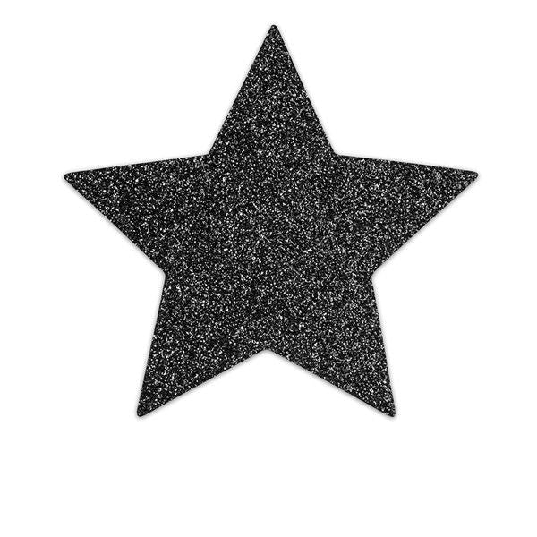 Black star-shaped nipple covers from the Bijoux Flash Collection, featuring a sleek and stylish design.
