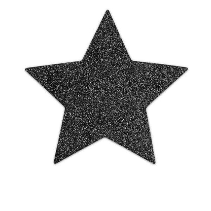 Black star-shaped nipple covers from the Bijoux Flash Collection, featuring a sleek and stylish design.