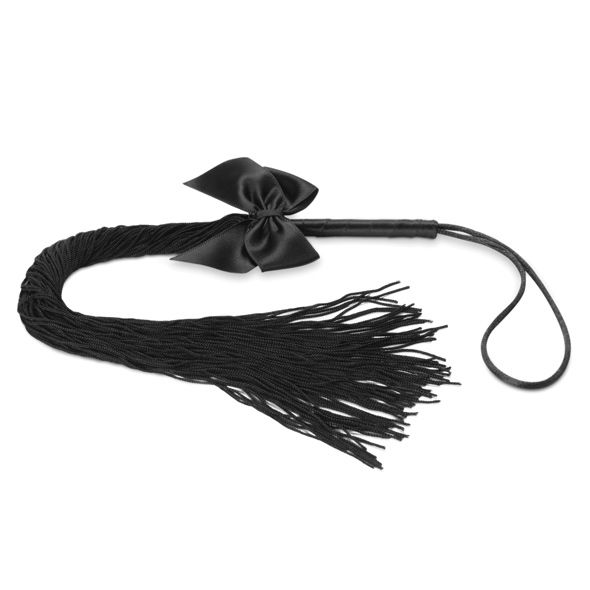 Black fringe whip from Bijoux Indiscrets featuring a stylish design and soft tassels for sensory play.