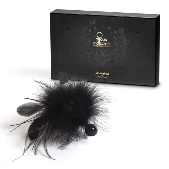 BIJOUX INDISCRETS pom pom feather duster with colorful feathers and a sleek handle for elegant cleaning.