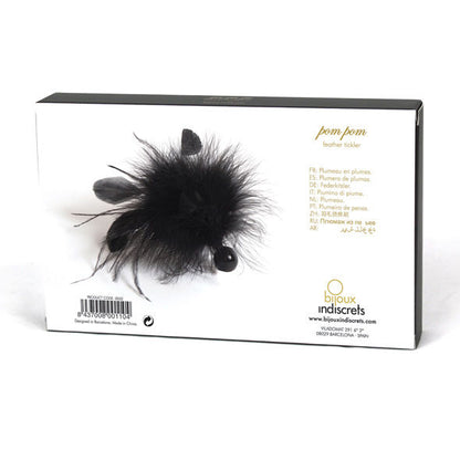 Colorful BIJOUX INDISCRETS pom pom feather duster with vibrant feathers on a sleek handle, perfect for stylish cleaning.