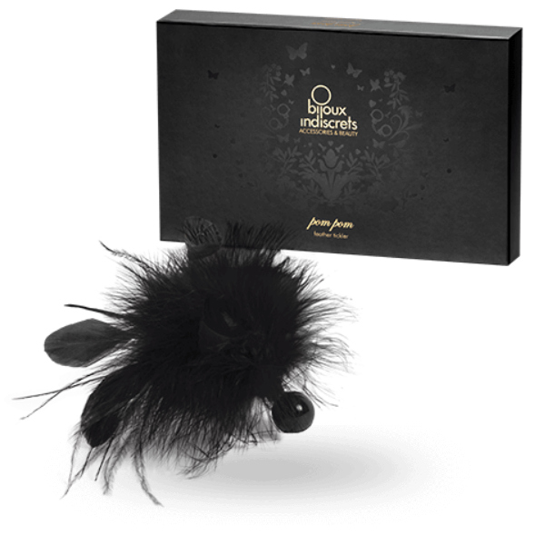BIJOUX INDISCRETS pom pom feather duster in vibrant colors, showcasing soft feathers and a sleek handle.