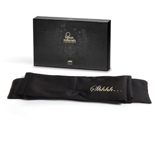 Antifaz de seda negro de la marca BIJOUX INDISCRETS para relajación y comodidad en la noche.