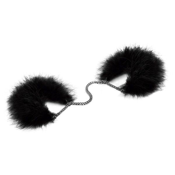 BIJOUX INDISCRETS feather handcuffs with delicate feathers and soft fabric, perfect for playful bondage and intimate moments.