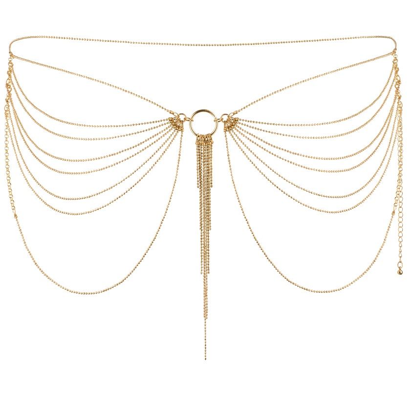 Cadena metálica dorada para cintura de la marca Bijoux Magnifique, joya elegante y llamativa para accesorios de moda.