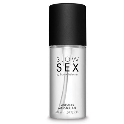 BIJOUX SLOW SEX massage oil with warming effect, 50 ml bottle, designed for intimate massage and sensual experiences.