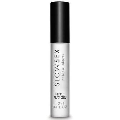 Gel estimulante para pezones BIJOUX SLOW SEX de 10 ml, con textura suave y efecto estimulante en una botella pequeña.