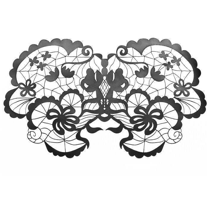 Black vinyl mask from BIJOUX, featuring intricate design and elegant shape, perfect for costume parties or masquerades.