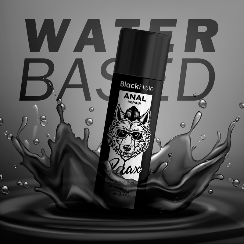 Base de reparación anal BLACK HOLE, agua relajante con ácido hialurónico, frasco de 100 ml, para cuidado íntimo.