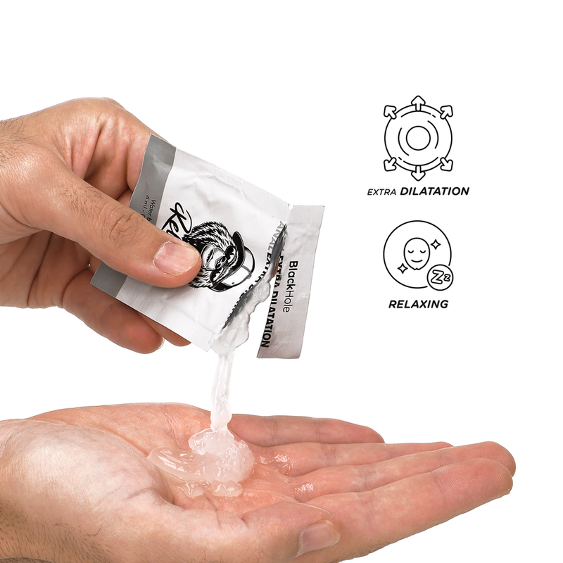 Gel base de agua Black Hole para dilatación anal en monodosis de 6 ml, lubricante íntimo para uso anal.