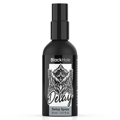 Spray retardante para estudio BLACK HOLE Study Forte de 30 ml, botella negra con etiqueta blanca y negra.