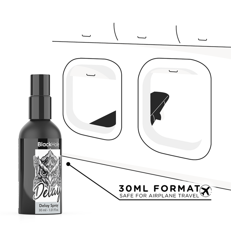 Spray retardante Black Hole Study Forte de 30 ml en envase negro, ideal para protección y cuidado personal.