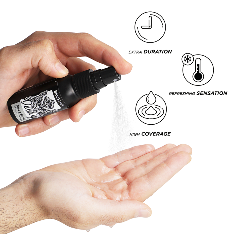 Spray retardante BLACK HOLE Study Forte de 30 ml, botella negra con etiqueta, para protección y cuidado del cabello.