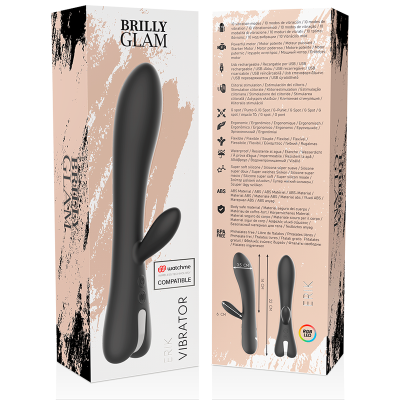 Vibrador Erik de BRILLY GLAM compatible con tecnología WatchMe Wireless, diseño elegante y moderno para uso personal.