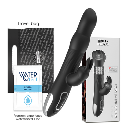 Vibrador y rotador BRILLY GLAM Moebius Rabbit compatible con tecnología inalámbrica WatchMe, en color negro y diseño elegante.