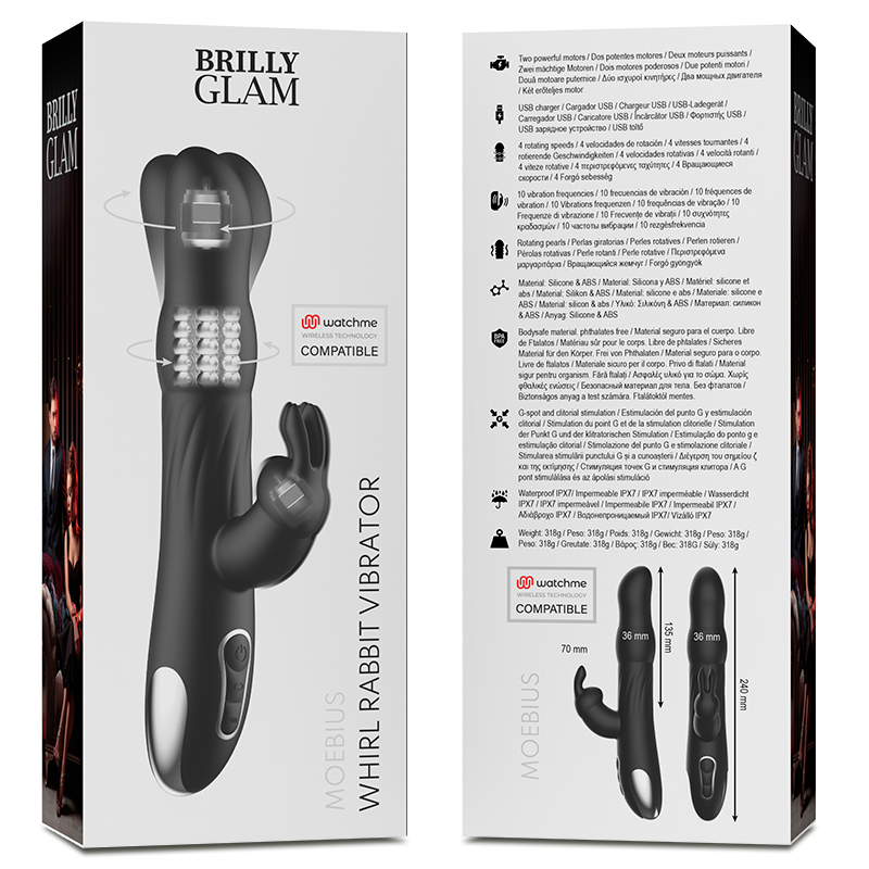 Vibrador y rotador BRILLY GLAM Moebius Rabbit compatible con tecnología WatchMe Wireless, en color negro con detalles suaves.