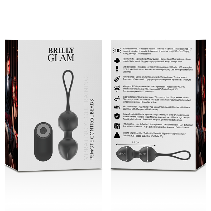 Bolas vaginales vibradoras BRILLY GLAM con control remoto, diseño elegante y funcional para ejercicio Kegel y placer.