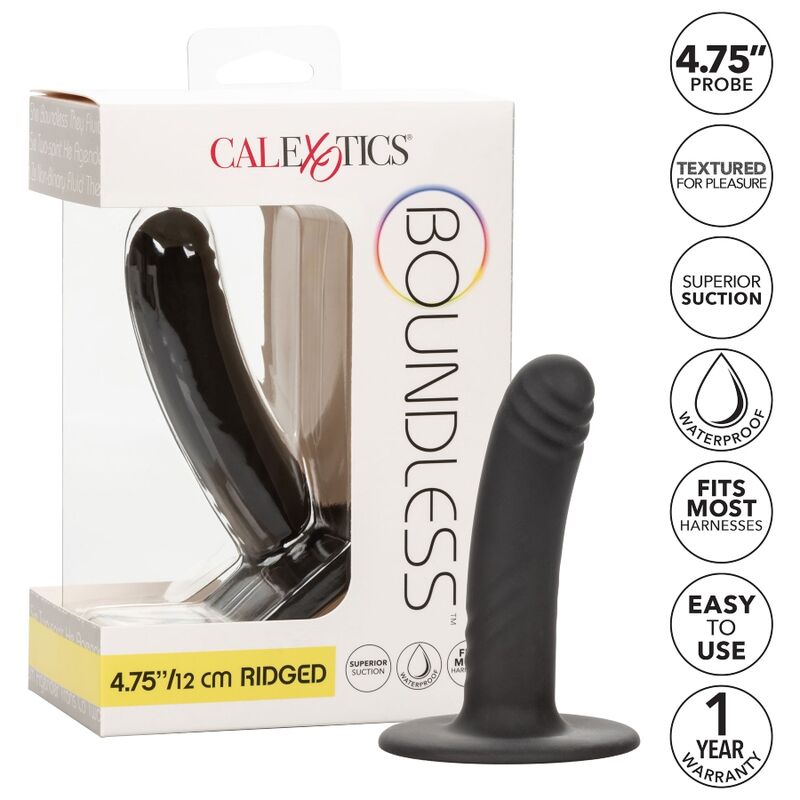 Dildo Boundless de CALEXOTICS de 12 cm compatible con arnés, con textura realista y diseño ergonómico para uso íntimo.