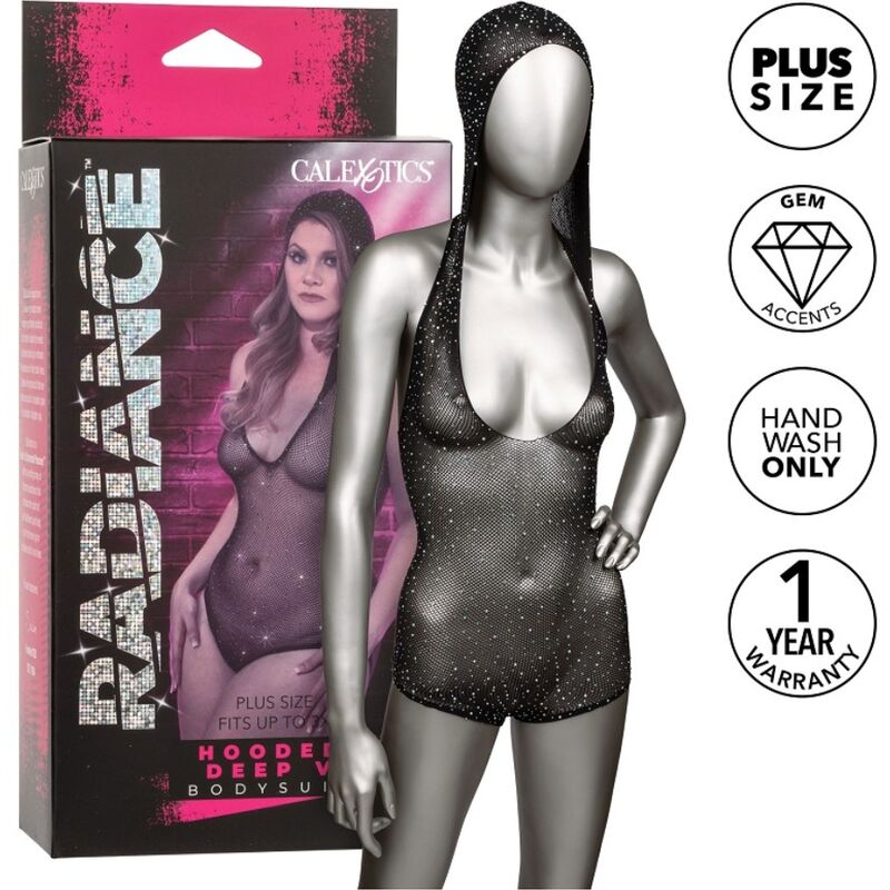 CALEXOTICS - RADIANCE HOODED BODYSUIT WITH DEEP V-NECK PLUS SIZE