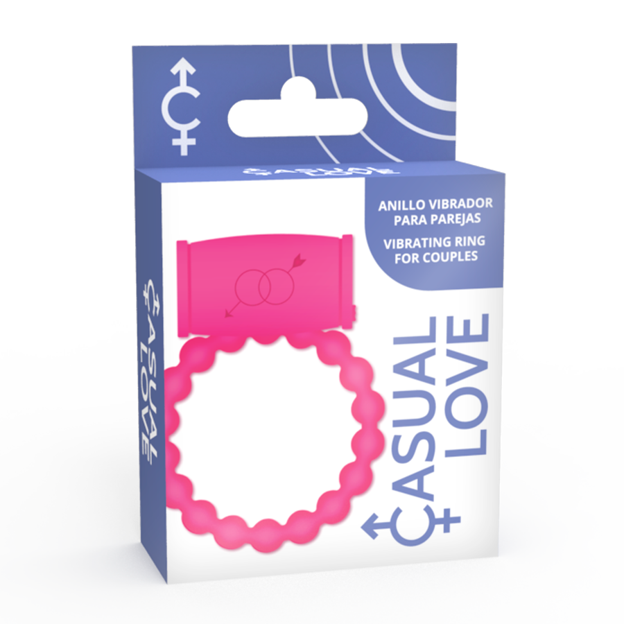 Anillo vibrador rosa de la marca Casual Love, diseñado para uso íntimo, con superficie suave y ergonómica.